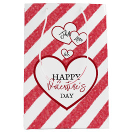 Bolsa De Regalo Mediana Happy Valentine's Day Red Hearts Chalk Stripes