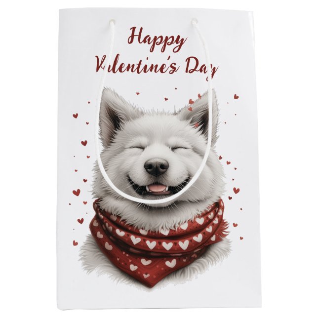 Bolsa De Regalo Mediana Happy Valentines Day Samoyed Dog (Anverso)