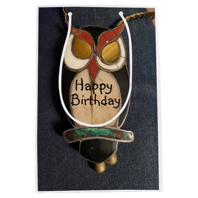 Bolsa De Regalo Mediana Hapyy Birthday Wise Owl (Anverso)