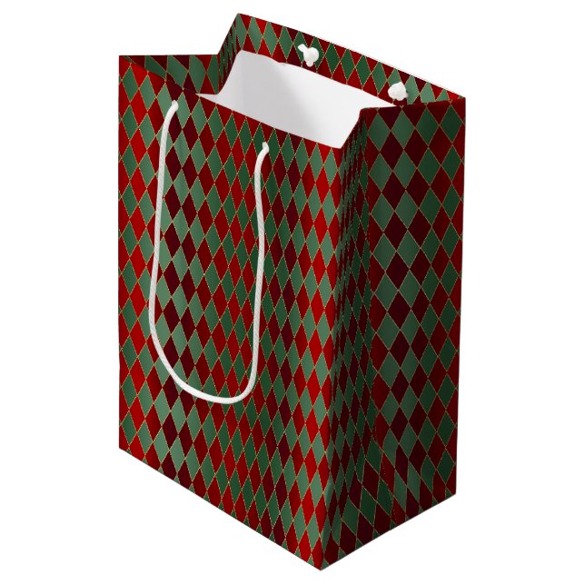 Bolsa De Regalo Mediana Harlequin Verde Oro Rojo navidades (Angulo Anverso)