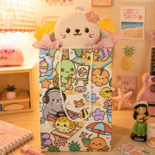 Bolsa De Regalo Mediana Hawái Kawaii fiesta en la playa