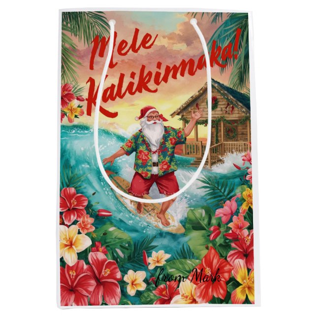 Bolsa De Regalo Mediana Hawaii Santa Claus Christmas in Hawaii (Anverso)