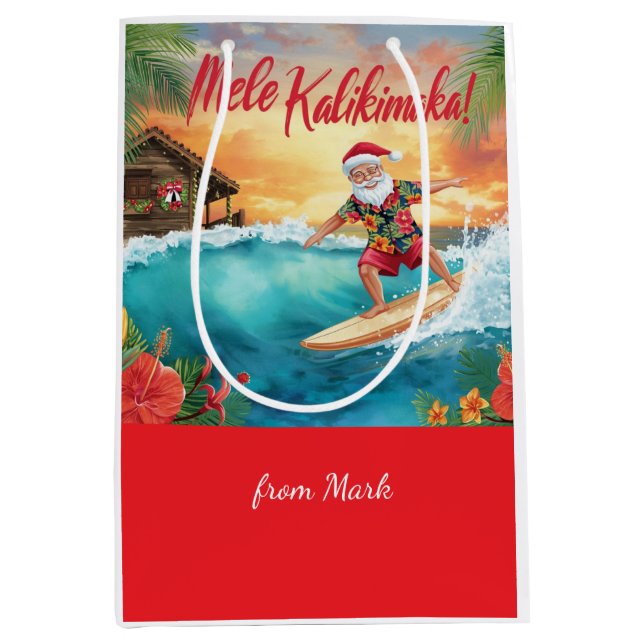 Bolsa De Regalo Mediana Hawaii Santa Claus Christmas in Hawaii (Anverso)