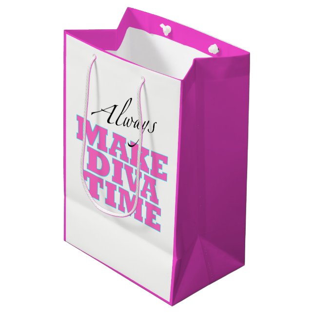 Bolsa De Regalo Mediana "Haz la Diva Time"/ Relájate / Siempre! (Angulo Anverso)