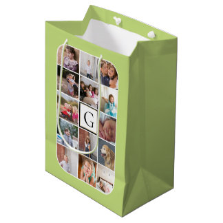 Bolsa De Regalo Mediana Haz tu propio collage de fotos, verde claro monogr
