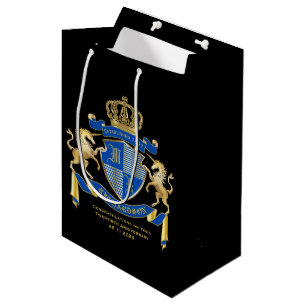 Bolsa De Regalo Mediana Haz tu propio emblema azul del escudo de armas de