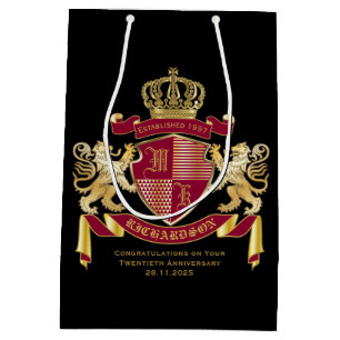 Bolsa De Regalo Mediana Haz tu propio escudo de armas rojo León de Oro
