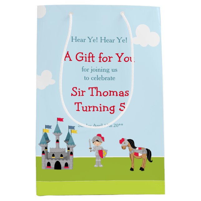 Bolsa De Regalo Mediana Hear Ye Black Hair Cute Knight Birday Party (Anverso)