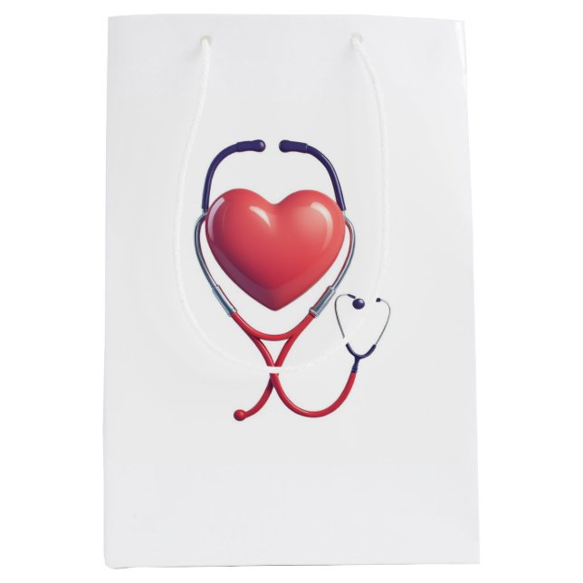 Bolsa De Regalo Mediana Heart & Stethoscope Gift Bag | Nurse & Doctor Appr (Anverso)