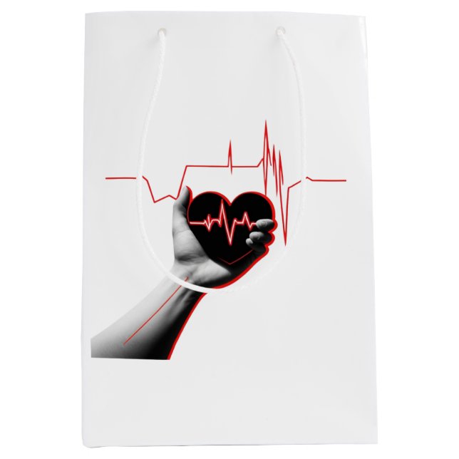 Bolsa De Regalo Mediana Heartbeat Love Design – Hand Holding Heart  (Anverso)