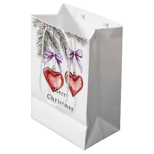 Bolsa De Regalo Mediana Hearts Trees Red Purple Bows Christmas (Angulo Anverso)