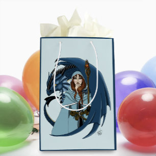 Bolsa De Regalo Mediana Hechicera del Dragón Azul Copos de Nieve