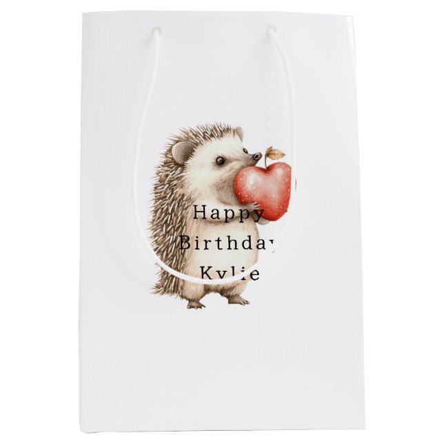 Bolsa De Regalo Mediana Hedgehog Apple Heart Birthday (Anverso)