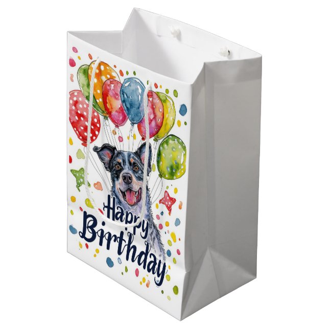 Bolsa De Regalo Mediana Heeler azul con globos (Angulo Anverso)