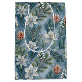Bolsa De Regalo Mediana Hello Winter Pines & Flowers
