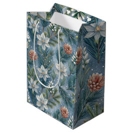 Bolsa De Regalo Mediana Hello Winter Pines & Flowers