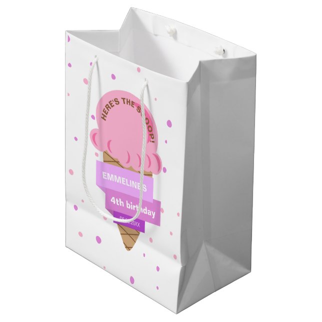 Bolsa De Regalo Mediana Here's The Scoop Ice Cream Sweet Pink Birthday (Angulo Anverso)