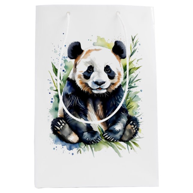 Bolsa De Regalo Mediana Hermosa acuarela Panda Bear (Anverso)