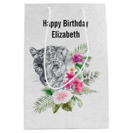 Bolsa De Regalo Mediana Hermosa cabeza de leopardo en acuarela cumpleaños