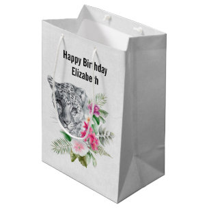 Bolsa De Regalo Mediana Hermosa cabeza de leopardo en acuarela cumpleaños