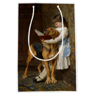 Bolsa De Regalo Mediana Hermosa Chica leyendo su bolso de regalo de perro