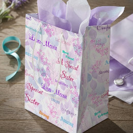 Bolsa De Regalo Mediana Hermosa Especial Hermana Floral Rosa