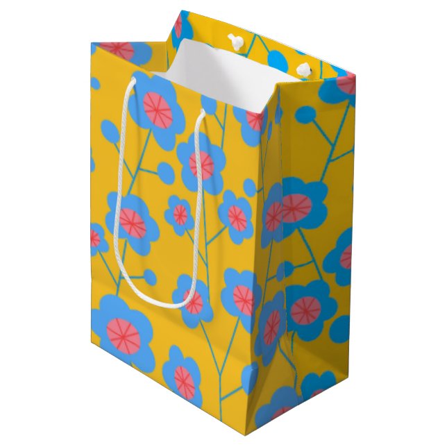 Bolsa De Regalo Mediana Hermosa floral azul (Angulo Anverso)