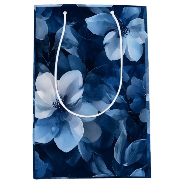 Bolsa De Regalo Mediana Hermosa Floral Azul (Anverso)