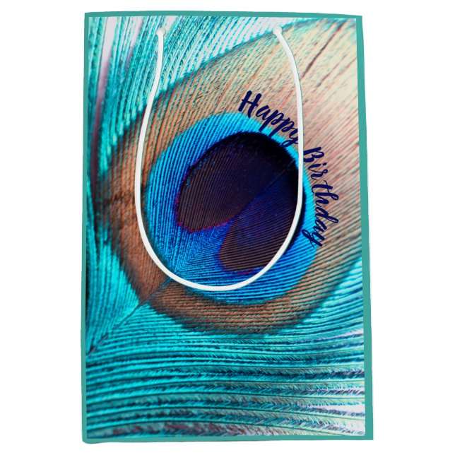 Bolsa De Regalo Mediana Hermosa pluma de pavo real con nombre (Anverso)