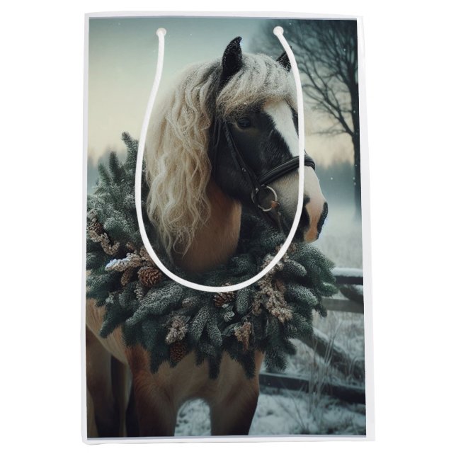 Bolsa De Regalo Mediana Hermoso amor animal ecuestre de caballo marrón (Anverso)