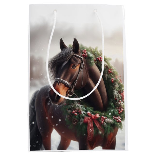 Bolsa De Regalo Mediana Hermoso amor animal ecuestre de caballo marrón (Anverso)
