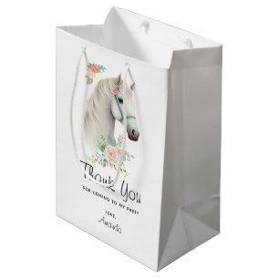 Bolsa De Regalo Mediana Hermoso Caballo Blanco Boho Floral Gracias