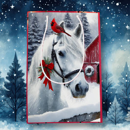 Bolsa De Regalo Mediana Hermoso caballo de vacaciones con cardenal