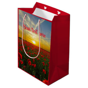 Bolsa De Regalo Mediana Hermoso Campo De Adormidera Roja En La Fotografía