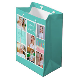 Bolsa De Regalo Mediana Hermoso Chica Collage de fotos Personalizado Verde