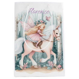 Bolsa De Regalo Mediana Hermoso chica de hadas montando en un bosque encan