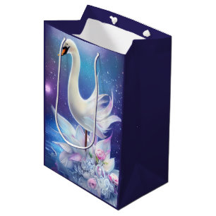 Bolsa De Regalo Mediana Hermoso Cisne Blanco Fantasmo con flores