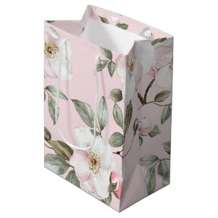 Bolsa De Regalo Mediana Hermoso Desayuno Nupcial Flores Rosadas Blancas