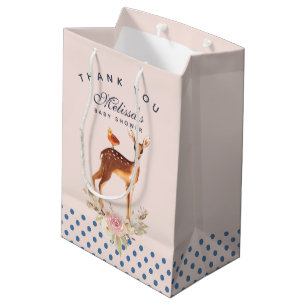 Bolsa De Regalo Mediana Hermoso Doe Marrón con Baby Shower de puntos blanc