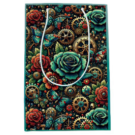 Bolsa De Regalo Mediana Hermoso engranajes y rosas temáticos Steampunk