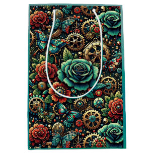 Bolsa De Regalo Mediana Hermoso engranajes y rosas temáticos Steampunk