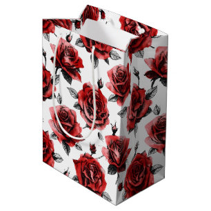 Bolsa De Regalo Mediana Hermoso Estilo de Ilustración de Rosas Rojas de Sa