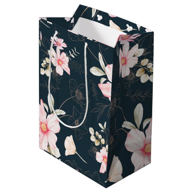 Bolsa De Regalo Mediana Hermoso patrón floral de Rubor azul (Angulo reverso)
