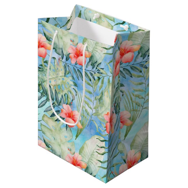 Bolsa De Regalo Mediana Hibisco tropical de la hawaiana floral (Angulo Anverso)