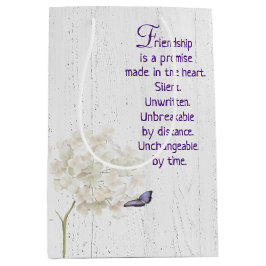 Bolsa De Regalo Mediana Hidrangea blanca y mariposa en la madera