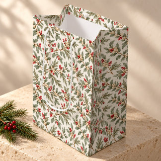 Bolsa De Regalo Mediana Hiedra de Navidad Vintage Bayas Verdor