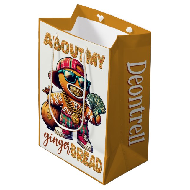 Bolsa De Regalo Mediana Hip Hop Gingerbread Man Swag Navidades (Angulo Anverso)