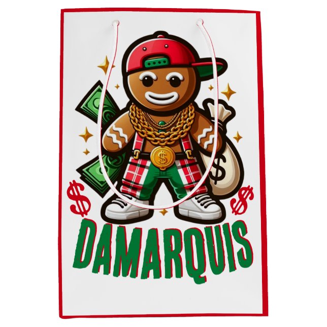 Bolsa De Regalo Mediana Hip Hop Gingerbread Man Swag Navidades (Anverso)