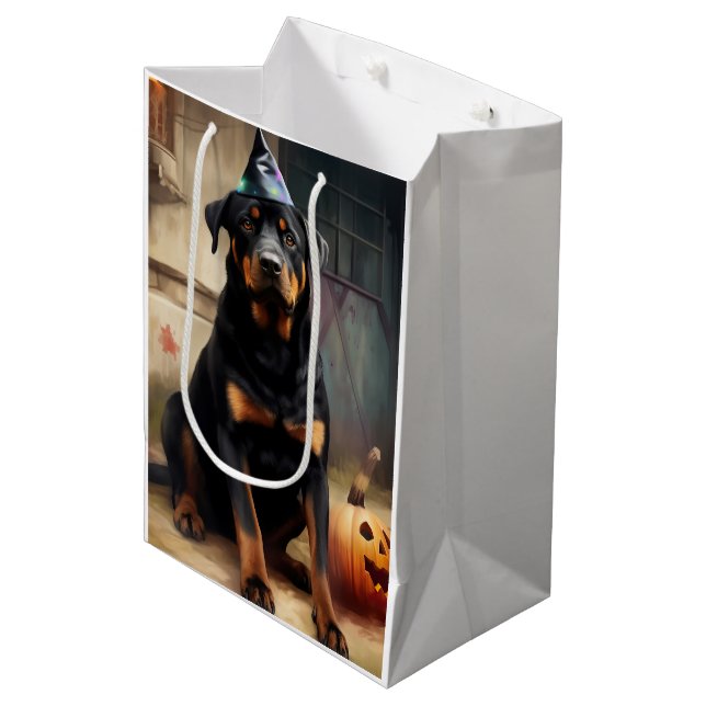 Bolsa De Regalo Mediana Hipótesis de halloween de Rottweiler (Angulo Anverso)