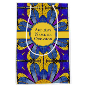 Bolsa De Regalo Mediana Histórico piso de mosaico azul y amarillo - Tu tex
